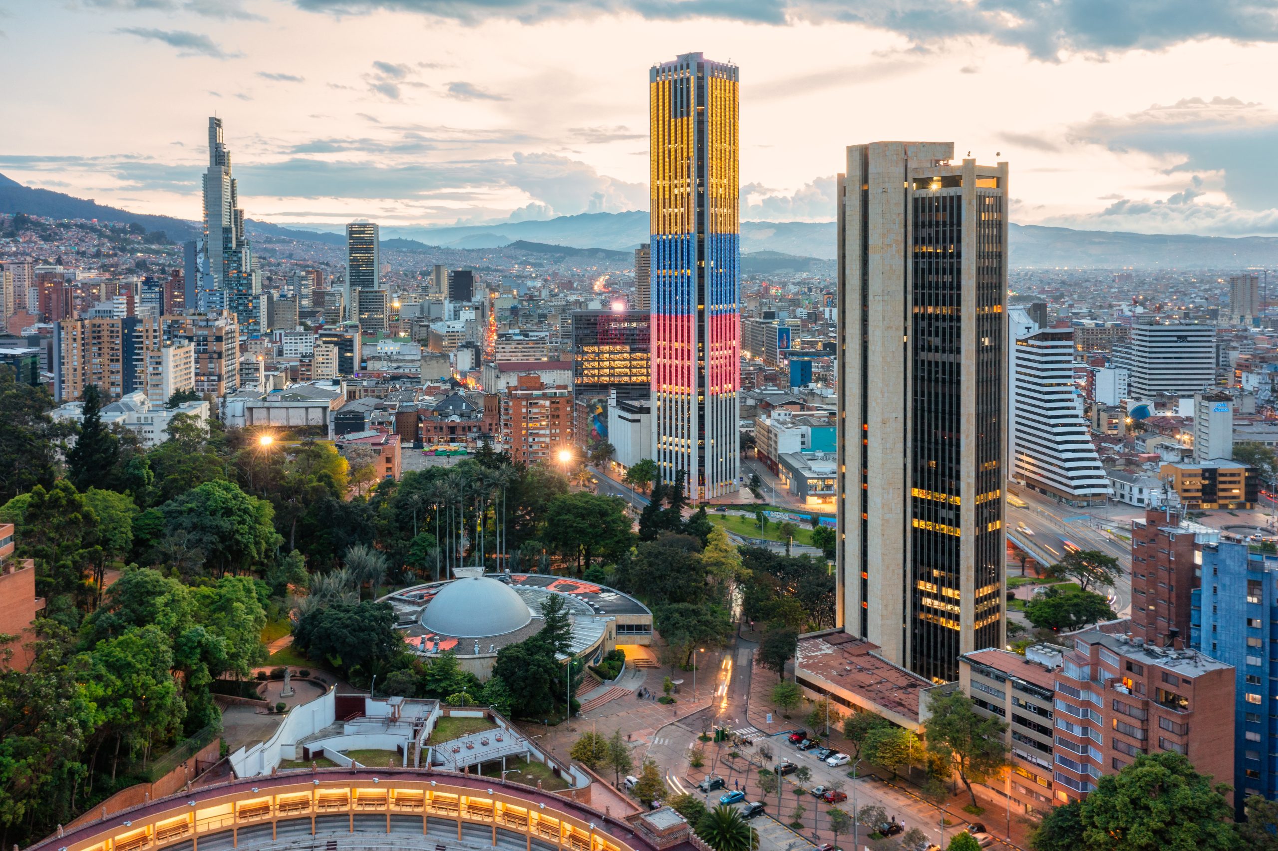 aerial view over downtown Bogota